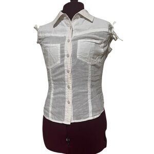 Armani Exchange White Collar tie sleeves 90s vintage look vibes XS